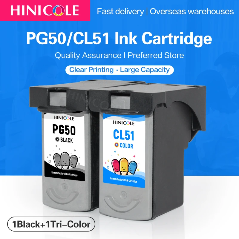 

HINICOLE PG50 CL51 For PG-50 CL-51 Printer Ink Cartridge For Canon Pixma iP6210D iP6220D MP150 MP160 MP170 MP180 MP450 MP460