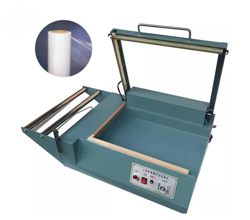 آلة ختم وقطع الأكياس البلاستيكية على شكل حرف L على المنضدة ، آلة تغليف أغشية الانكماش ، آلة تعبئة أفلام PVC PP POF