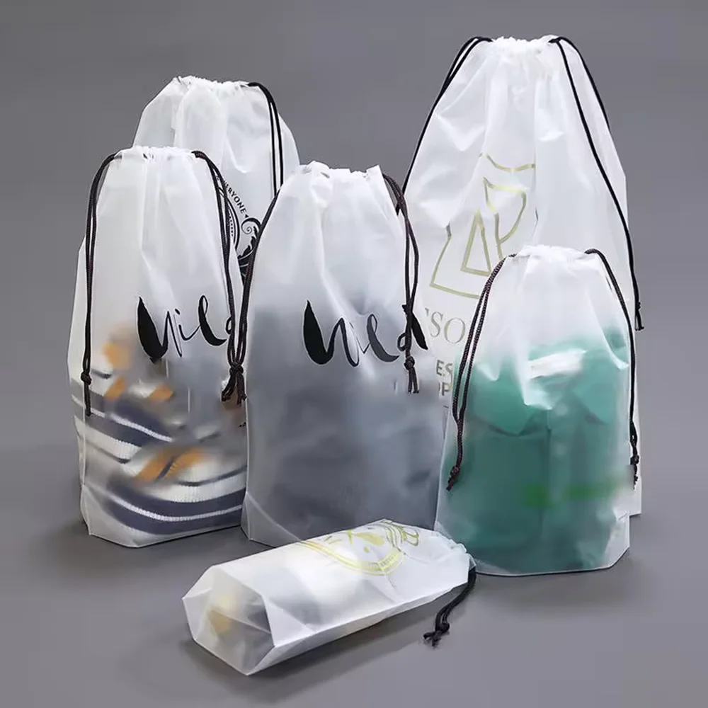 500pcs/Lot Wholesale Custom Large Plastic Drawstring Bag Custom Printed Logo Pe Frosted Pouch Gift Poly Packaging For Clothes