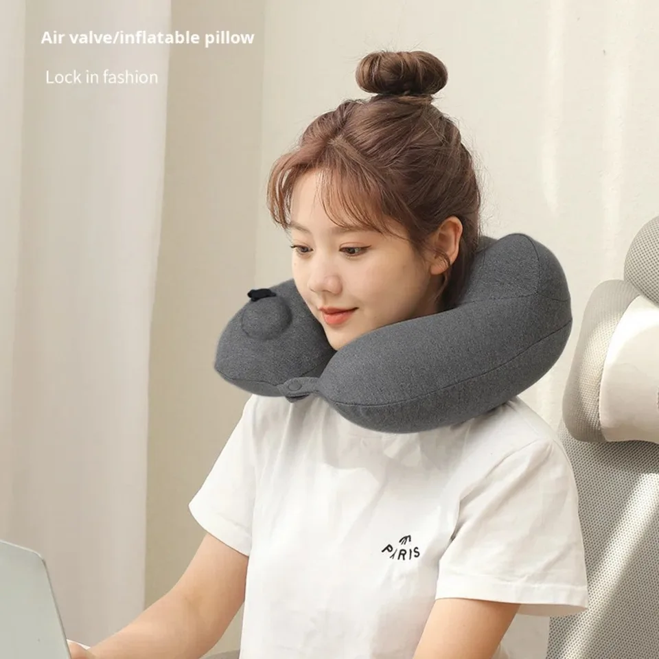 Inflatable U-Shaped Pillow with Hump Ergonomic Design Portable Foldable Neck Support for Outdoor Use Travel Home