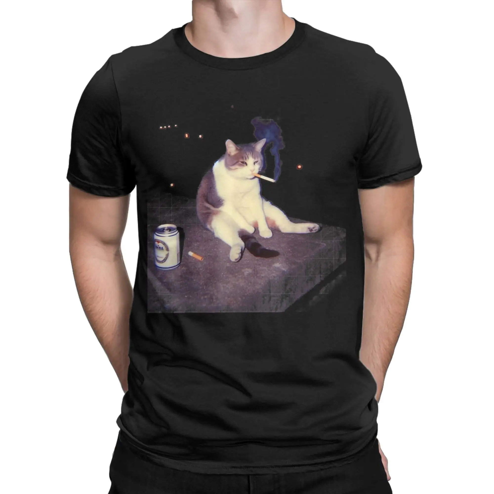 Cigarette Kitten Funny Smoking Cat Meme Stupid Brainrot Summer T Shirts Cotton Hipster Tshirt For Couple Short Sleeves Top Tees