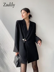 Vignily-Blazer long surdimensionné à manches longues pour femmes, blazers imbibés à paillettes monochromes, vêtements féminins de style minimaliste, automne et hiver 2022