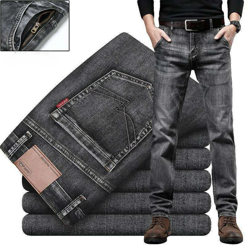 

Spring Summer Stretch Jeans Men Loose Straight All-Matching Trendy Autumn and Winter Smoky Gray Pants Men Elastic plus Size Men