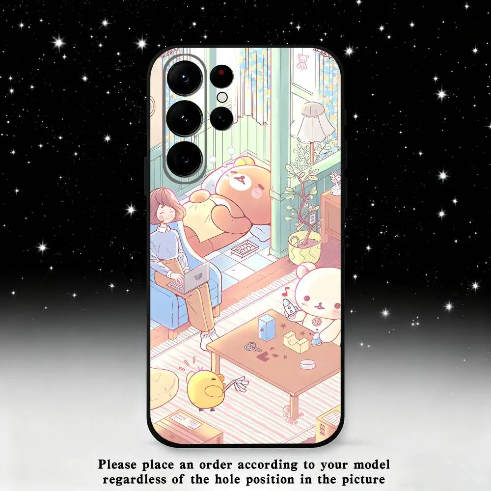 Etui na telefon Cartoon Cute Rilakkuma do Samsunga S25, S24 Ultra, S20, S30 plus, S22 plus, S23, S30 Ultra 5G, silikonowe, czarne.