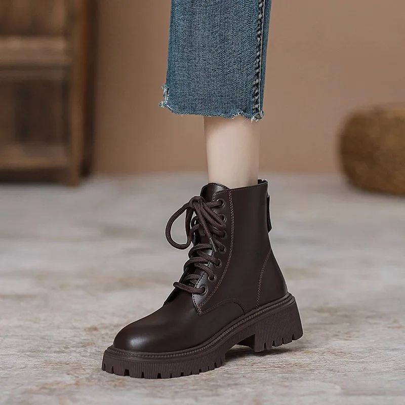 

Women's Boots 2025 New Style British Style Petite Thick-soled Soft-soled Fleece Short Boots Autumn and Winter Single Boots，35-40