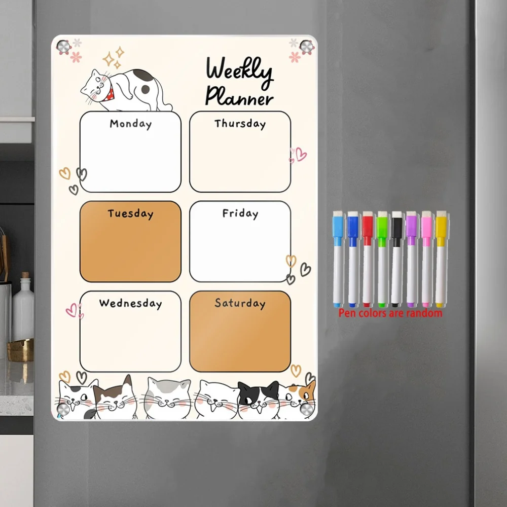 16x12 Inch Magnetic Refrigerator Weekly Planner Board - Dry Erase Whiteboard for Daily Planning and Reminders, Includes Markers