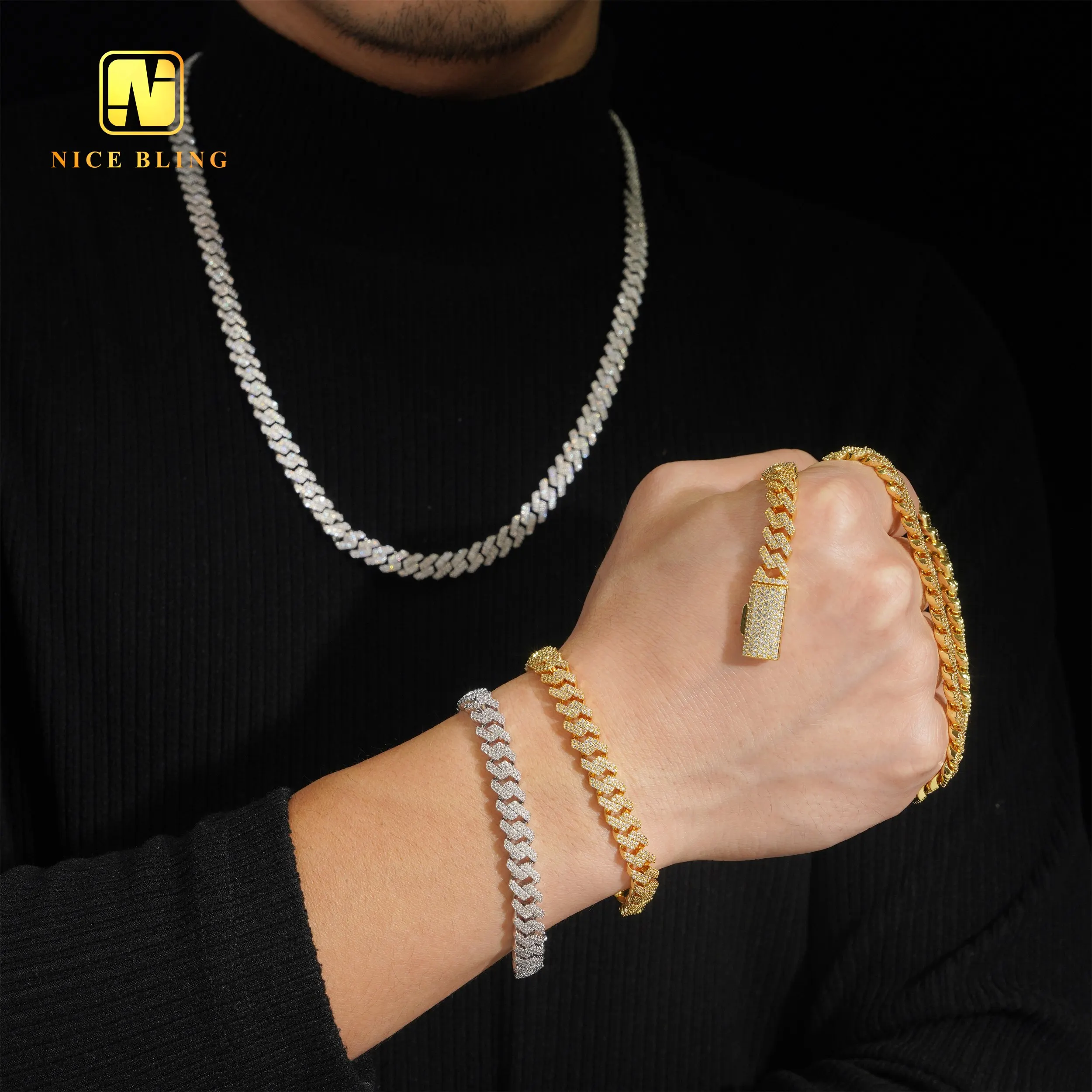 Cheap Price Hip Hop Fashion Jewelry 18k Gold Plated 8mm Brass Cubic Zirconia Necklace Men Women Pendant Necklaces，