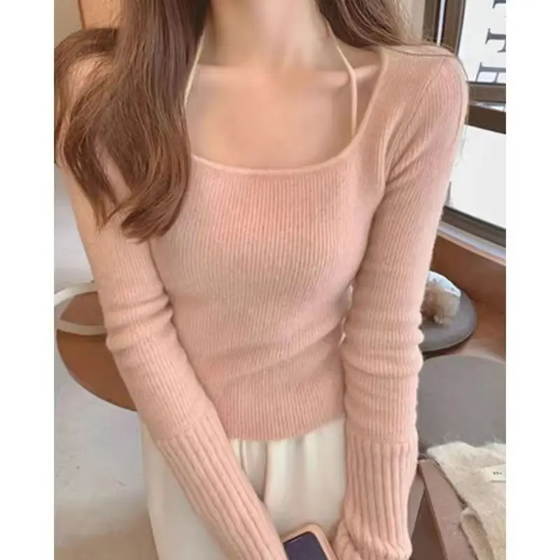 البلوزات لاعبا البلوفرات المرأة البلوز بدون ذراع لضيق مربع مطوي جيب منتظم القهوة شرابات عطلة نهاية الأسبوع المتسكعون الدافئة Ins