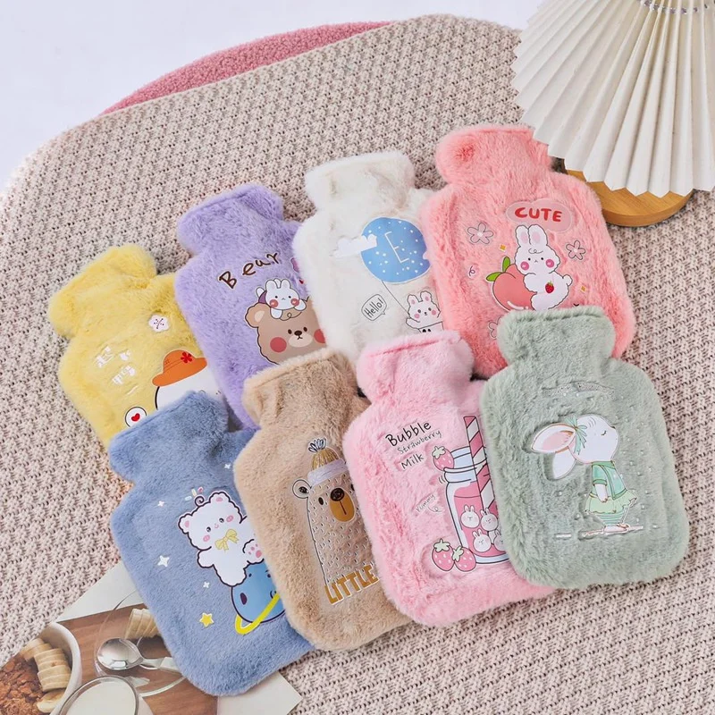 250ML bouillotte Hot Water Bottle Plush Cartoon Kawaii Bear Kat Rabbit Animal Pattern Thick Hot Water Bag Hand Feet Winter Warm