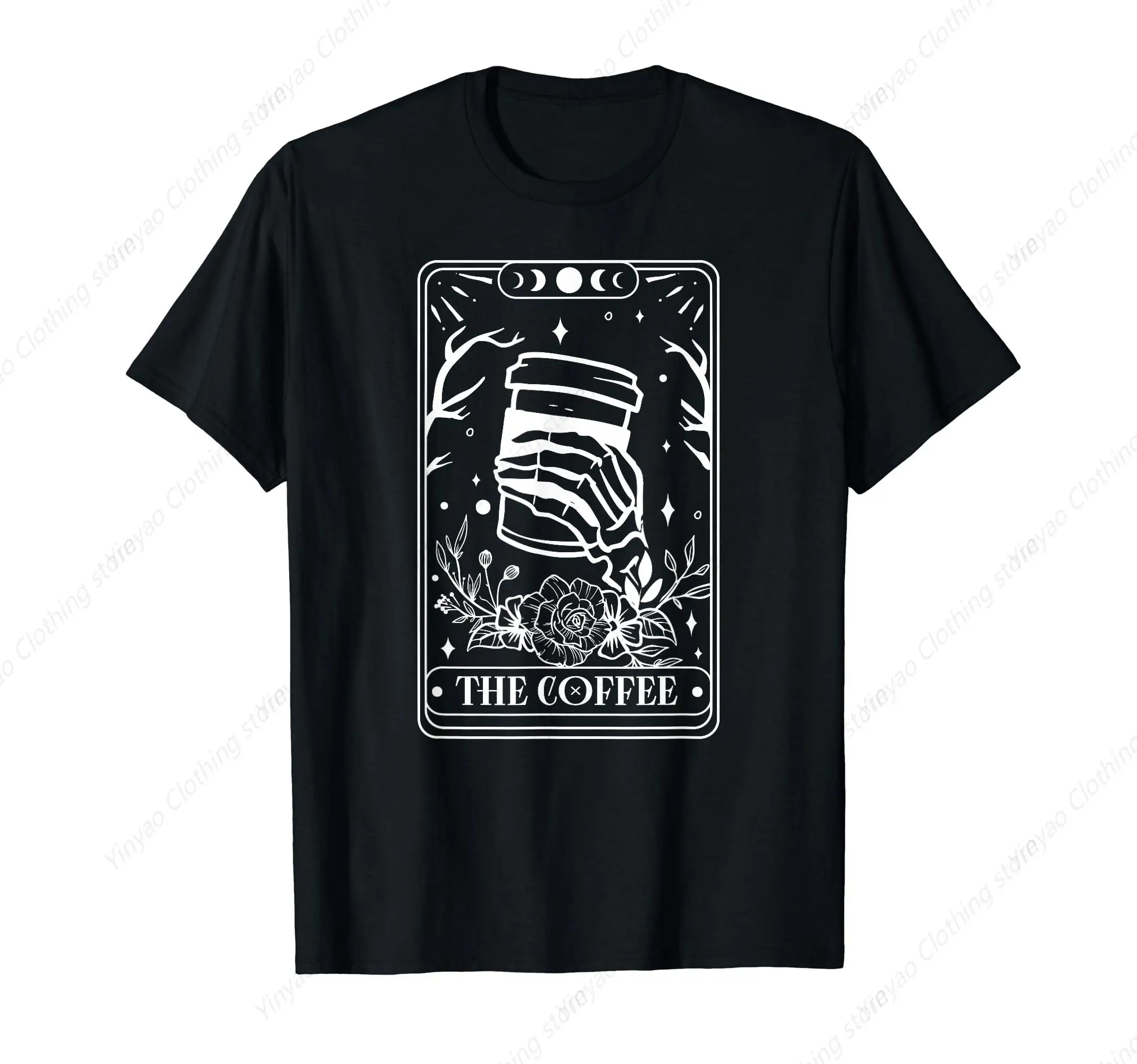 Coffee Tarot Fun Printed Shirt Skeleton Coffee T-shirt Fashion Cool Pure Cotton Casual T shirt