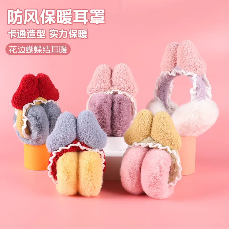 

Winter Plush Warm Earmuffs Women's Bow Knot Outdoor Cycling Antifreeze Folding Ear Warmers Ear Muffs