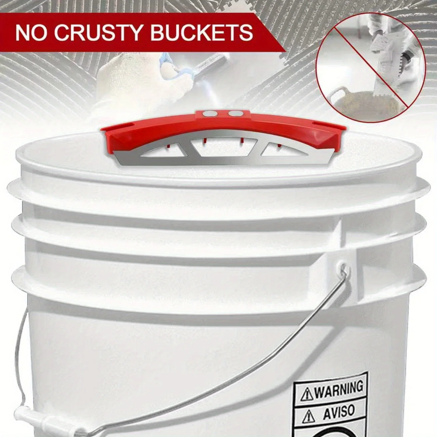 Picture 6: Universal 5-gallon bucket scraper, suitable for tile work. The stainless steel edge helps retain wet mixtures and reduce waste,