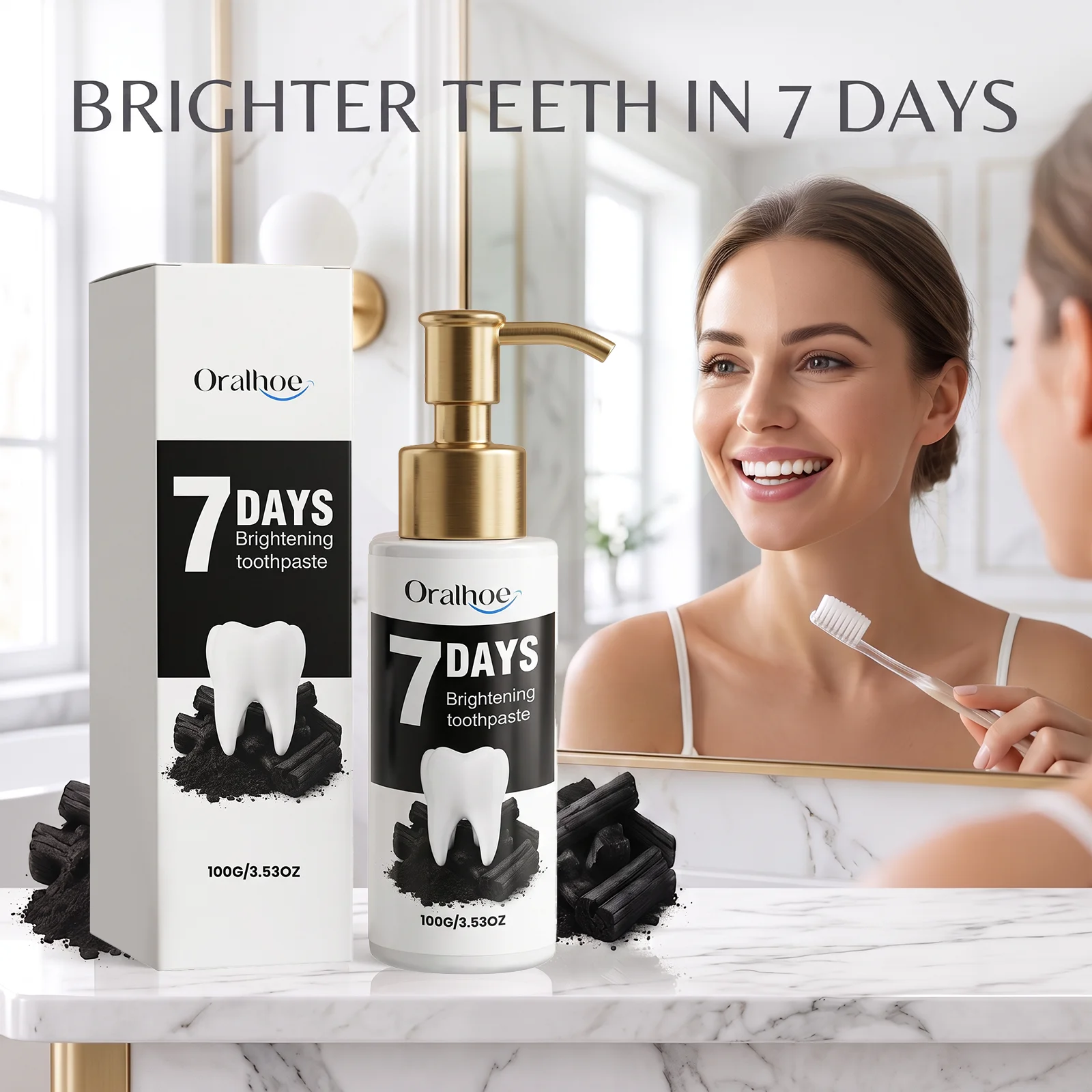 Oralhoe Teeth Whitening Toothpaste Gentle Cleaning Prevent Dental Cavities Remove Stain Fresh Breath Mint Flavor Daily Oral Care