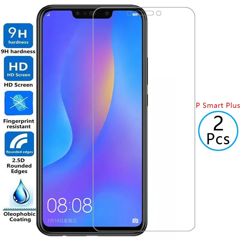For 2pcs Protective Tempered Glass for Huawei P Smart Plus 2018 Screen Protector on Psmart Smar Smat Samrt Safety