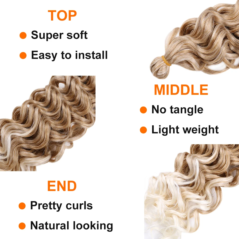 20 Inch Synthetic Hawaii  Ocean Wave Braiding Hair Extensions Afro Curl  Ombre Blonde Crochet Hair Natural For Women