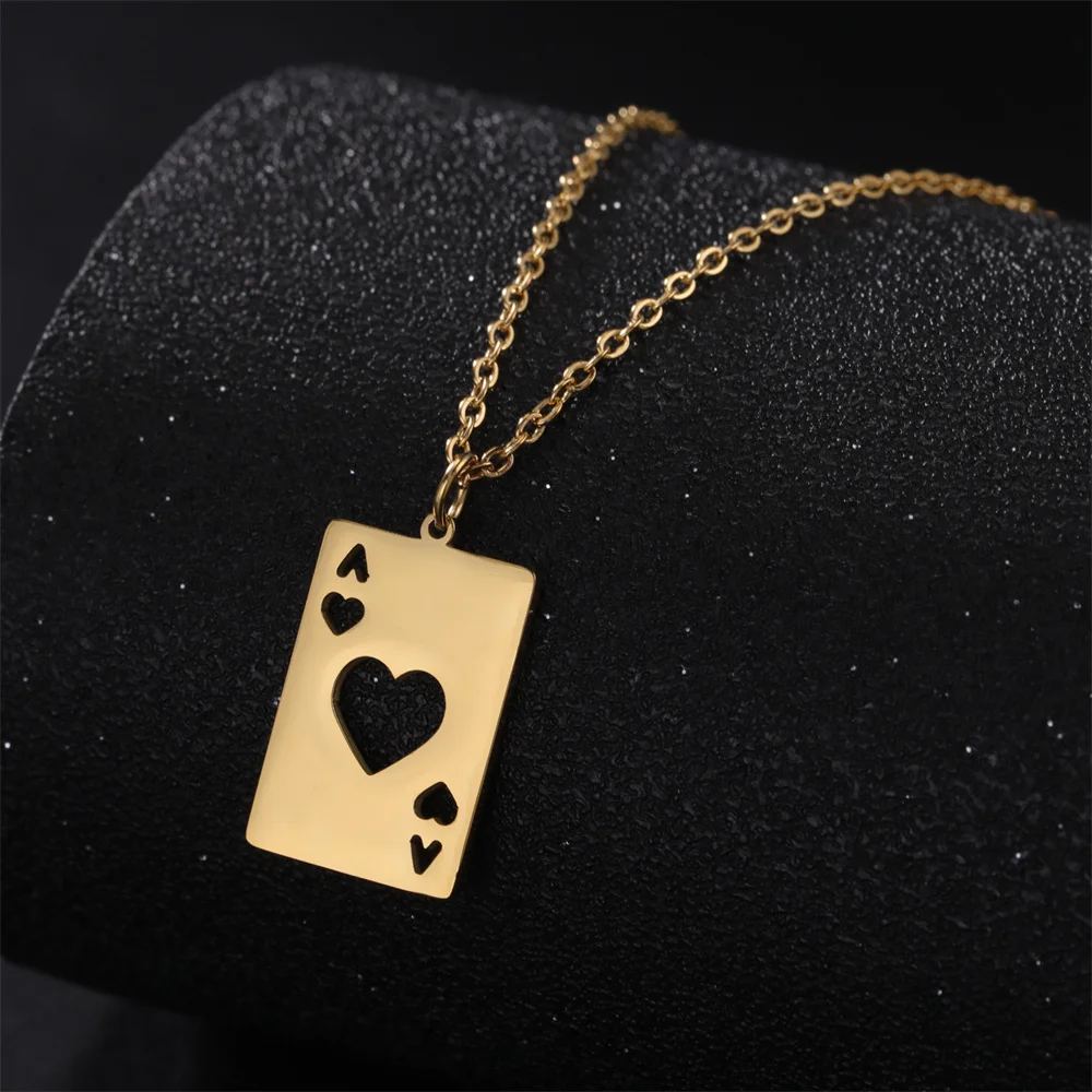 My Shape Lucky Ace Of Spades Necklace for Men Women Poker Card  Pendant Chain Necklaces Stainless Steel Hip Hop Jewelry Gifts