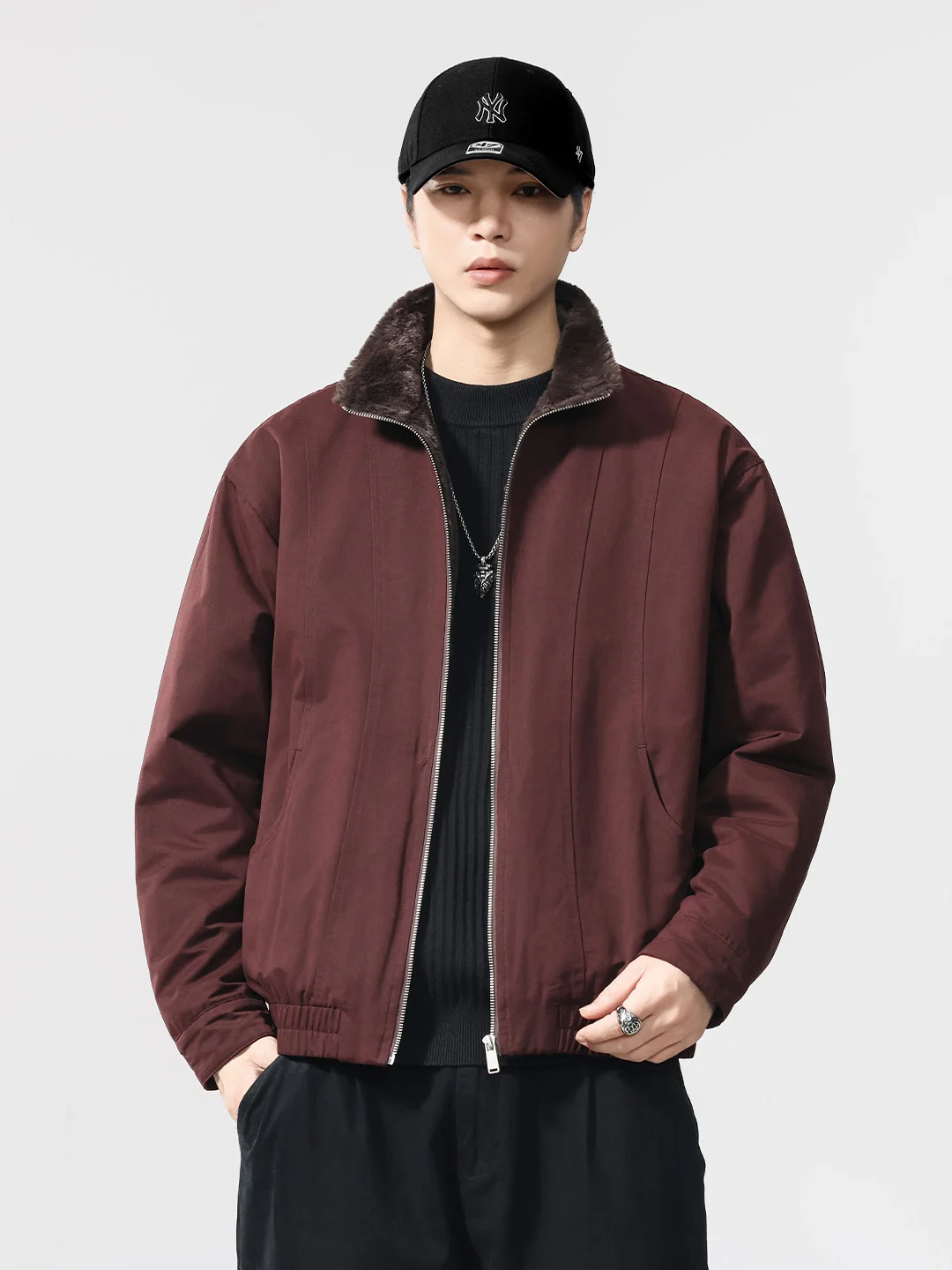 

Thiened Faux Rabbit Fur Vest American Retro Sle Men's Winter Jaet Warm Cotton Workwear Coat with Fce for Young Men