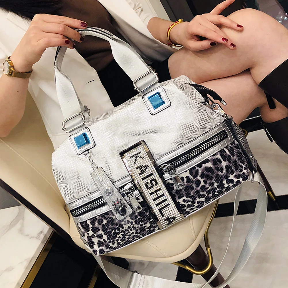 Large Capacity Women Handbag 2023 New Trend Tote Sequins Silver Casual Single Diagonal Bag Fashion Leopard BigShoulder Bag Bolsa