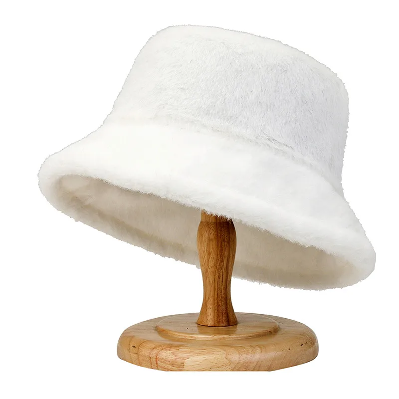 Unisex Warm Thick Harajuku Bucket Hats Cool Panama Lady Autumn Winter Lamb Wool Outdoor Solid Color Fisherman Cap For Women