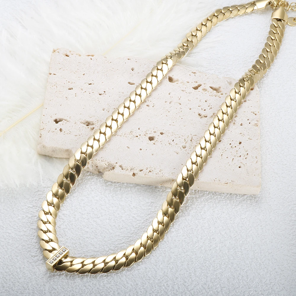 Waterproof Stainless Steel Golden Color Chain Necklace For Women Men Europe And America Exquisite Inlaid Zirconia Cuban Jewelry