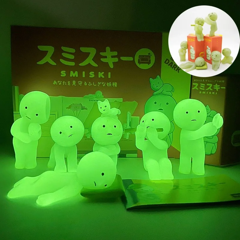 스미스키 리빙 시리즈 야광 녹색 인형 블라인드 박스, 액션 피규어 장식 모델, 장난감 팬, 어린이 선물, 무작위 1 개, 신제품