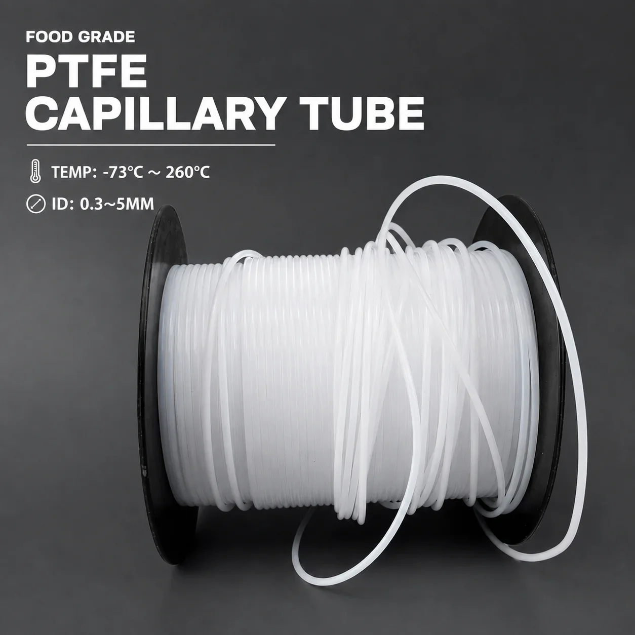 White PTFE Capillary Tube ID0.3-5mm Anti-Corrosion Acid Alkali Resistant High Low Temperature Non-Stick High Insulation Tubing