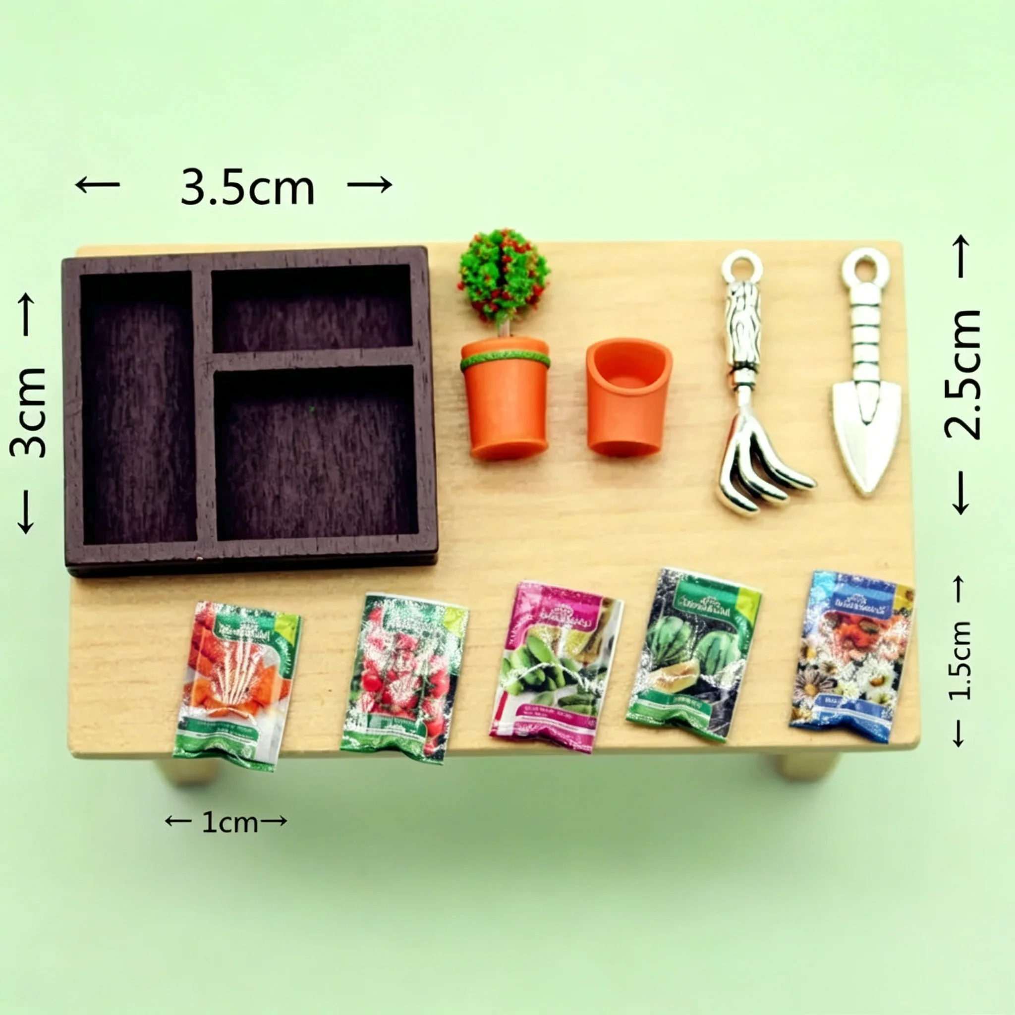Mini Model Dollhouse Wooden Box Seed Combination Gardening Wooden Box Garden Scene Accessories Shovel Potted Plant Seeds