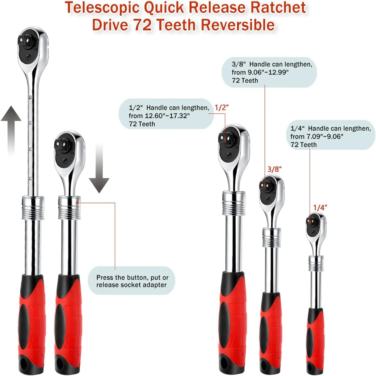 Высококачественный, прочный и надежный динамометрический ключ с храповым механизмом 3/8 дюйма — точная быстросъемная конструкция с 72 зубцами, двусторонняя — встроенная