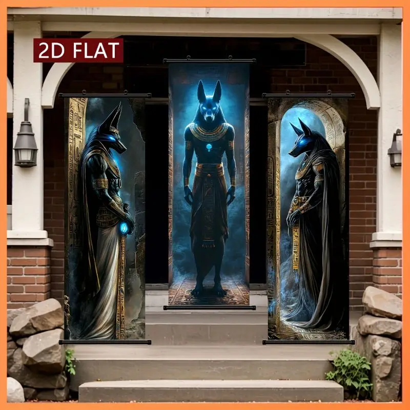 VIKAMA Egyptian Anubis Wall Tapestry Black Gold Jackal God Hieroglyph Scroll Art Home Decor Cozy Soft Durable Aesthetic Gift