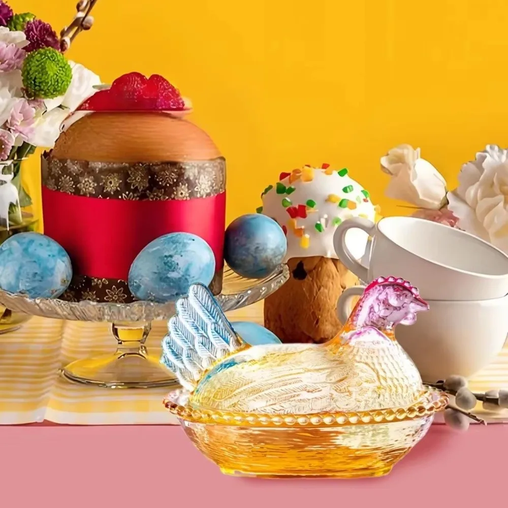 Chicken Shaped Dish Hen On Nest Acrylic Dish Fruit Plate Dessert Snacks Plate Retro Bowl Jar Dish With Lid Chicken Fruit Bowl view 4