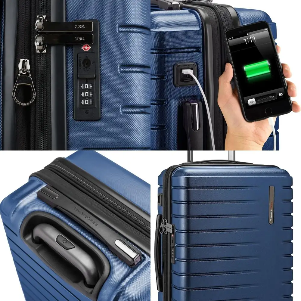 

Polycarbonate Spinner Luggage Set, Blue, 21 Carry-On, Traveler's Choice with Tie-Down Straps