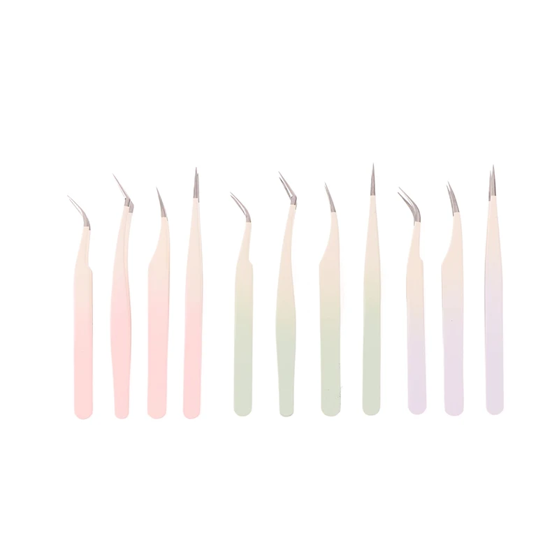 Stainless Steel Gradient Colored Tweezers For Nail Art Sticker Rhinestones Picking Tool Makeup Eyelash Diy Tweezer Tool