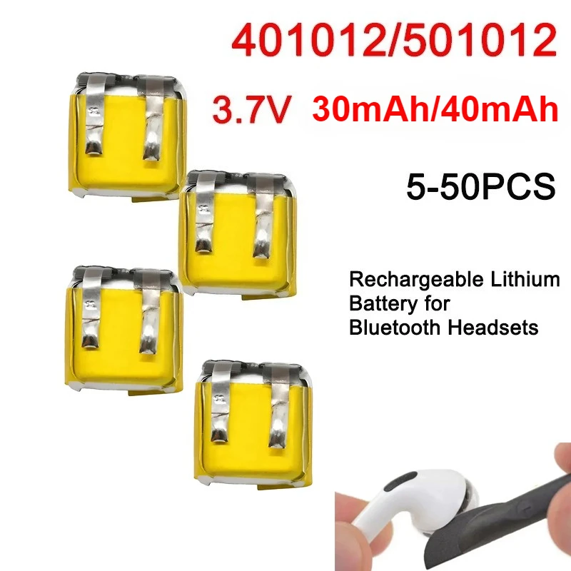401012/501012 3.7V batterie 401012 3.7V 30mAh/40mAh batterie au Lithium Rechargeable pour casques Bluetooth petites appareils électroniques