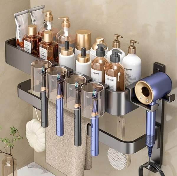 Toilet Toothbrush Shelf Towel Rack Bathroom Space Aluminum Wall Mounted Toilet No Punching Hair Dryer Hanger