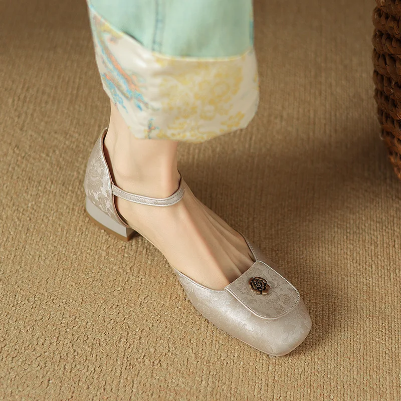 New Chinese Style Sandals Summer Sexy Women's Shoes Breathable Thick Female High Heels 2024 High Quality Elegant Ladies Sandals