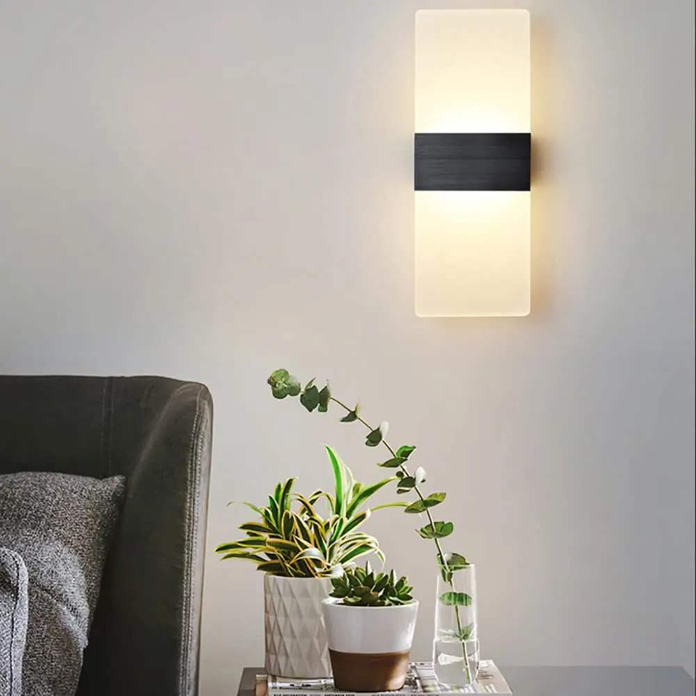 3-цветный настенный светильник с регулируемой яркостью, черное акриловое бра мощностью 6 Вт, современные светодиодные настенные светильники для спальни, коридора, лестницы, гостиной