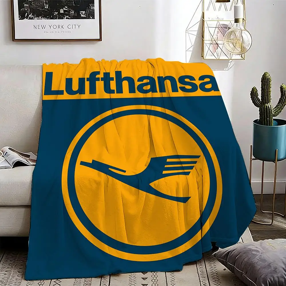 

L-Lufthansa German Airlines Throw Lightweight 240g Flannel Blanket Soft Skin-friendly for Summer Cooling