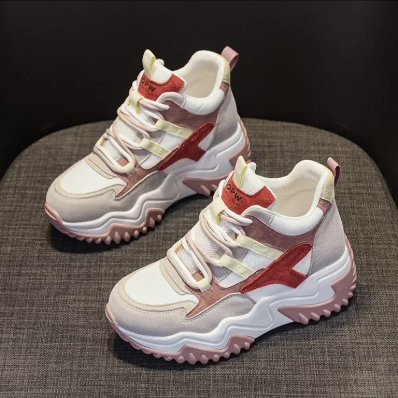 High Top Sports Women\'s Shoes 2024 Autumn New Item Thick Sole Height Increasing Casual Versatile Sports Vulcanized Single Shoe