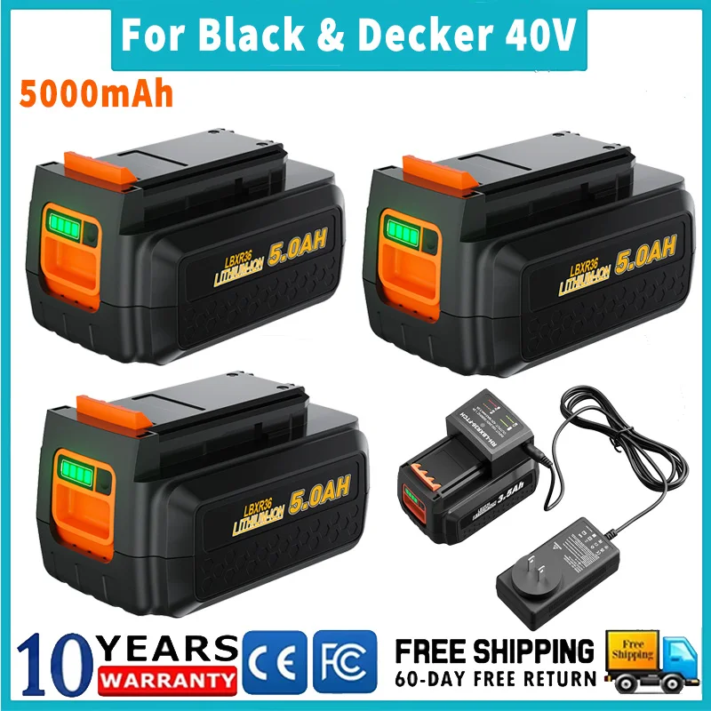 Pour Black & Decker LBXR36 40V batterie Rechargeable 5000mAh avec chargeur LBX2040 BL2036 LST136 LST420 LST220 L50 outils électriques
