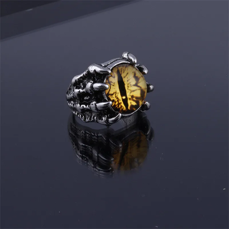 Vintage Gothic Men\'s Punk Colorful Evil Eye Rings For Men Women Fashion Demon Dragon Claw Ring Biżuteria męska Akcesoria Prezenty