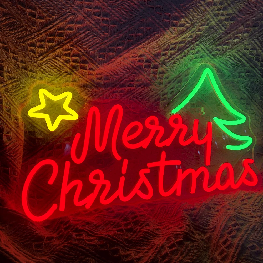 Merry Christmas Neon Sign LED Lights Art Letter Room Decoration For Bar Party Home Bedroom Dimmable Xmas Tree Star Wall Lamp