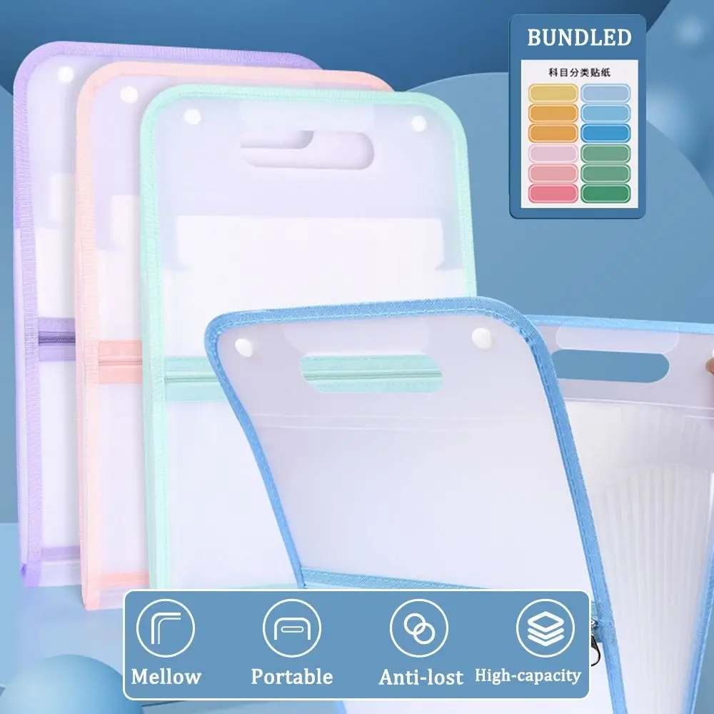 Portable Waterproof A4 File Folder 13 Pockets Plastic File Organizer Large Capacity Test Paper Storage Folder