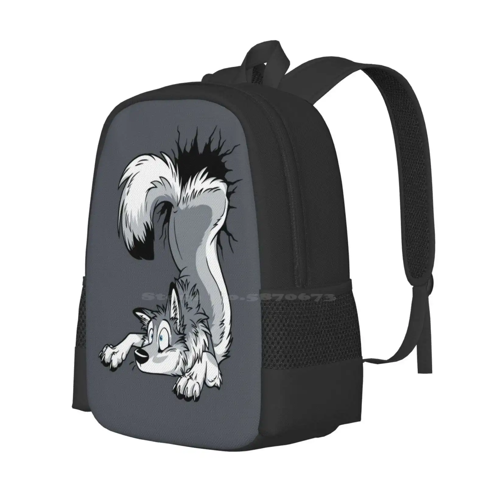 Un - Stuck Grey Husky Pattern Design Laptop Travel School Bags Pet Unstuck Wall Furry Animal Surprise Tanidareal Husky Dog Wolf