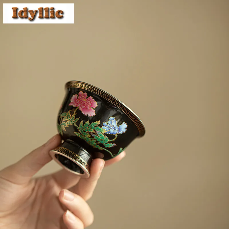 100ml Enamel Handmade Silver-plated High Foot Teacup Antique Tea Bowl Mug Tea-tasting Smelling Cup Jianzhan Master Cups Cafes