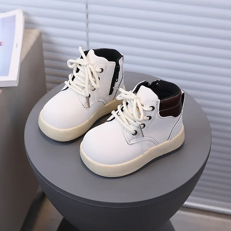 

Kids Short Boots Korean Style Side Zipper Boys Girls Ankle Boots Comfortable Soft Sole 2025 Autumn Winter Children Leather Boots
