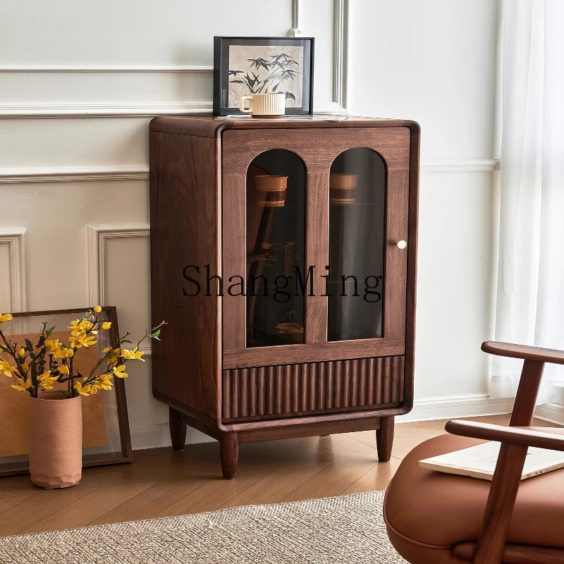

ZYY black walnut glass wine cabinet simple household storage display storage cabinet