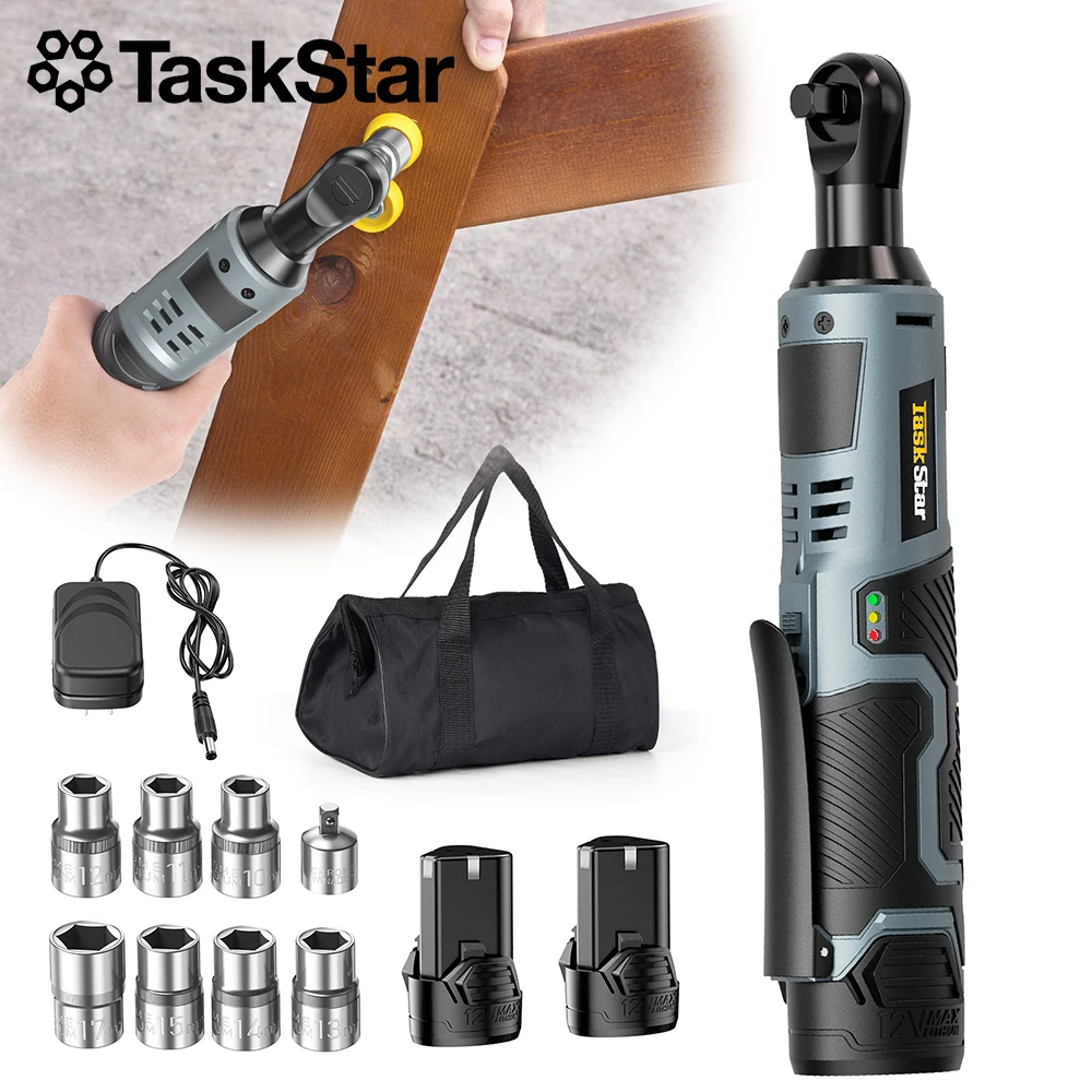 

3/8" Driver Cordless Ratchet Wrench with 1/4" Adapter&7 Sockets&2 2.0Ah Batteries 12V Car Dismantling Tool Electric Wrench Kit