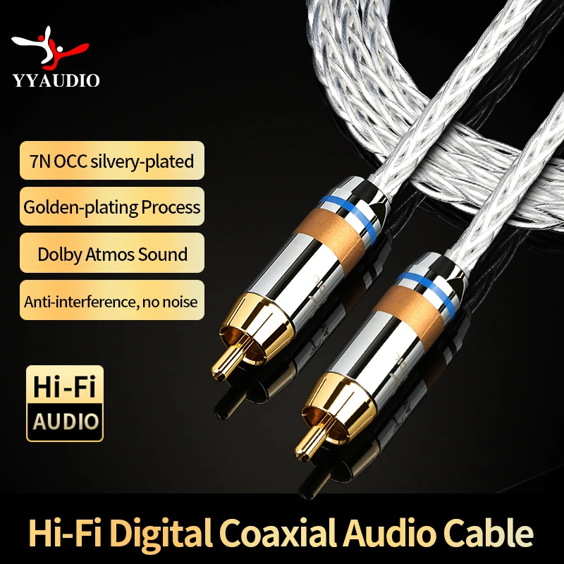 YYAUDIO 7N OCC Silver-plated 75OHM Hifi Digital Coaxial Audio Video Rca Cable Hi-end RCA to RCA Male Subwoofer Audio Cable 1m 2m