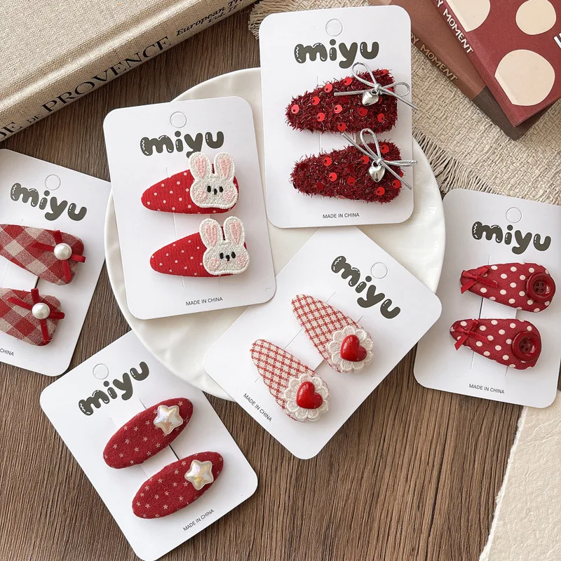 

Корейские красные заколки-бантики в горошек для девочек, милые праздничные заколки для волос на Новый год, универсальные держатели для челки