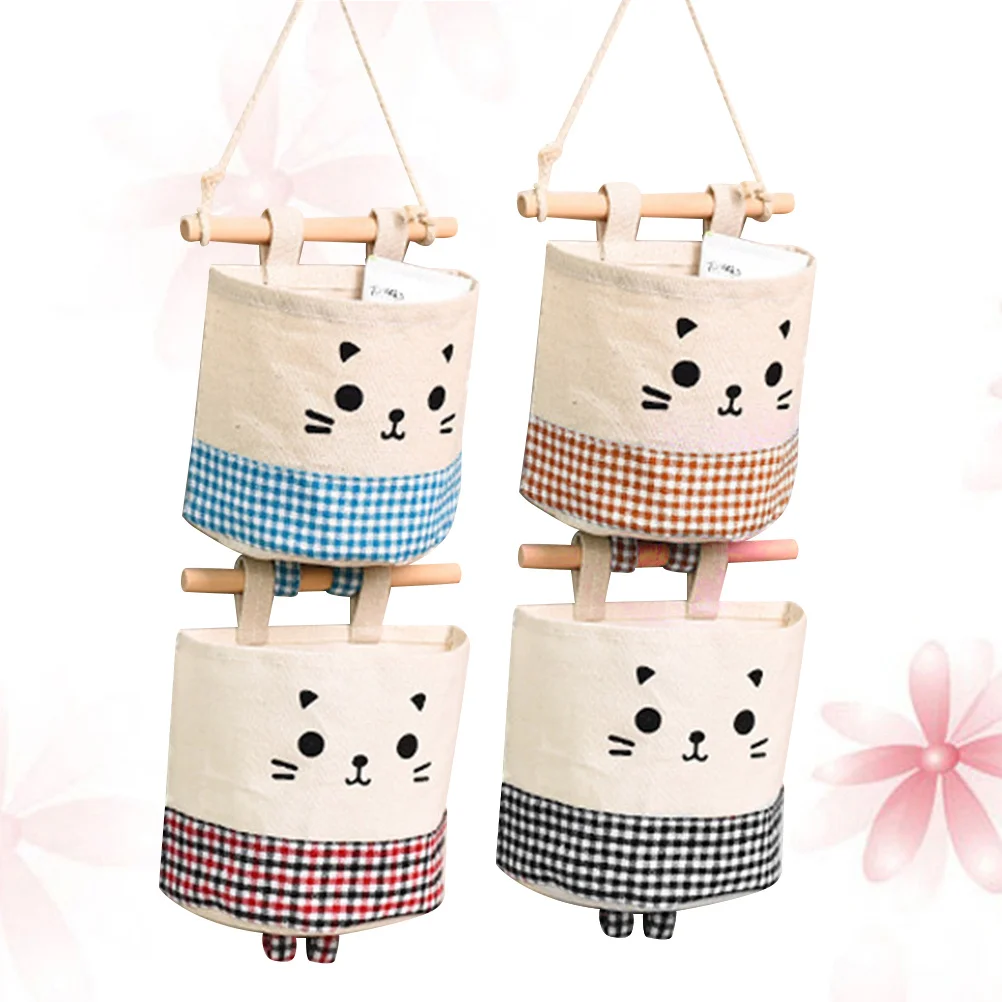 

4pcs Cotton Linen Wall Hanging Storage Bag Waterproof Large Capacity Organizer For Bedroom Bathroom Kitchen Office Sundries